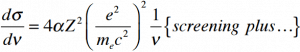 Formule de la section transversale de Bremsstrahlung